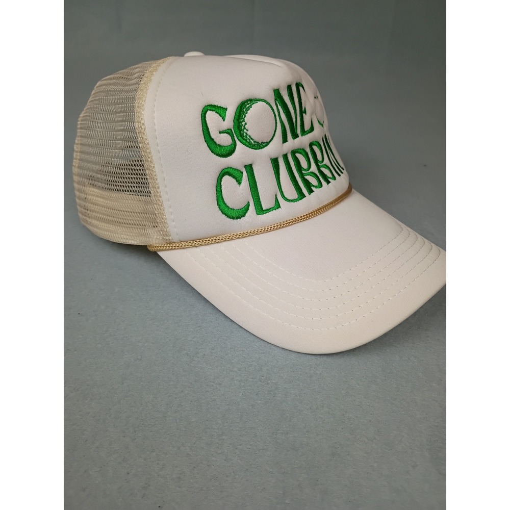 Poppy & Pine Gone Clubbin Golf Trucker Hat White Green Mesh Snapback Cap